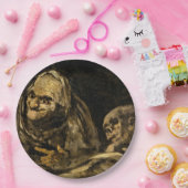 Oude vrouw met een skelet (dood) (Francisco Goya) Papieren Bordje (Feest)