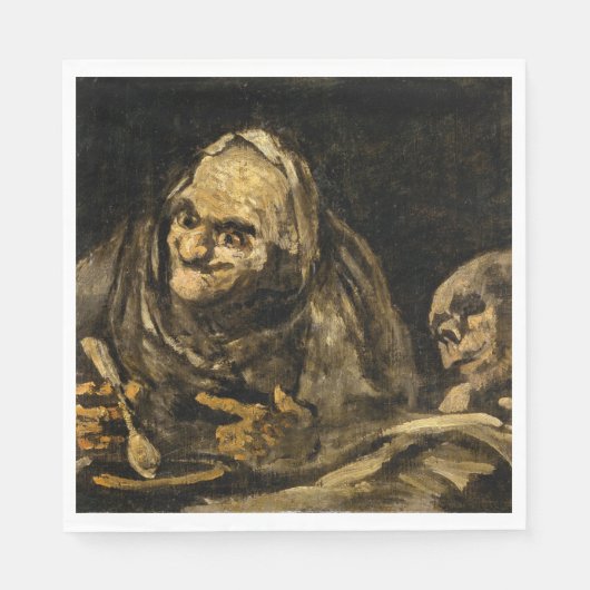 Oude vrouw met een skelet (dood) (Francisco Goya) Servet (Voorkant)