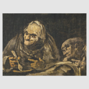 Oude vrouw met een skelet (dood) (Francisco Goya) Tissuepapier