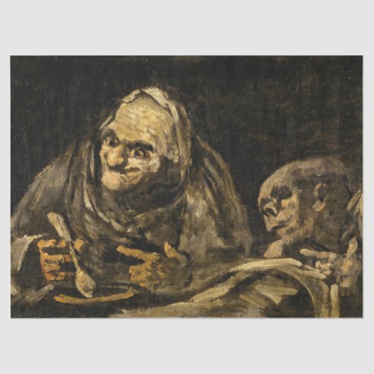 Oude vrouw met een skelet (dood) (Francisco Goya) Tissuepapier (Voorkant)