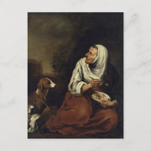 Oude vrouw met hond briefkaart