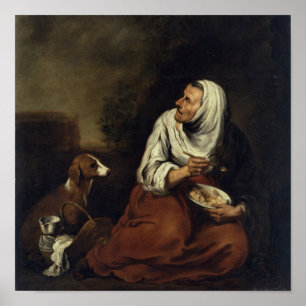 Oude vrouw met hond poster