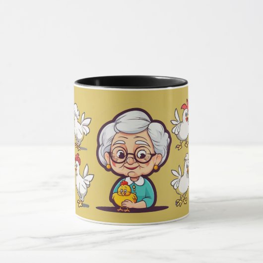 Oude vrouw met kippen mok (Midden)