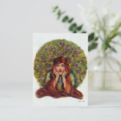 Oude vrouw, pauweenveren, nieuwe kunst feestdagenkaart (Staand voorkant)