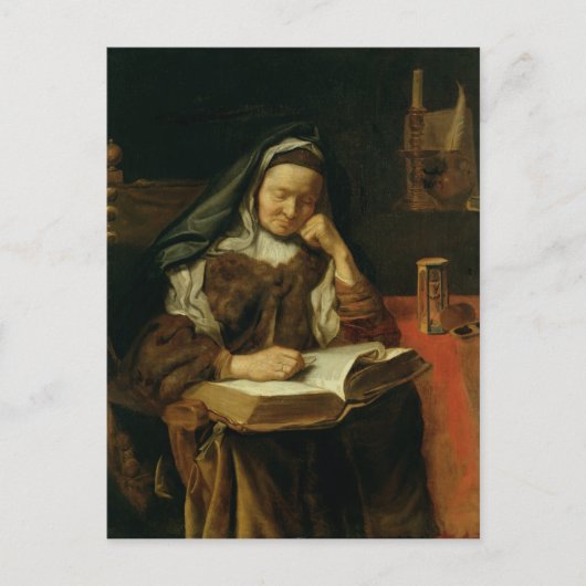 Oude vrouw slaapt briefkaart (Voorkant)