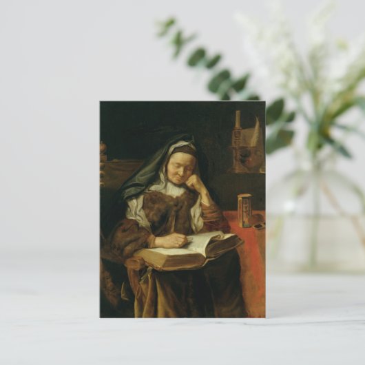 Oude vrouw slaapt briefkaart (Staand voorkant)