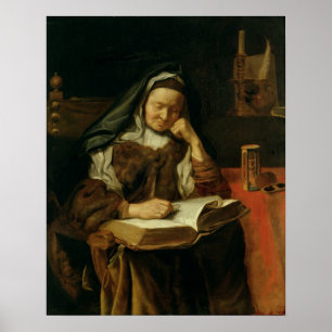 Oude vrouw slaapt poster