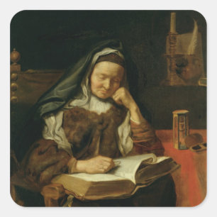 Oude vrouw slaapt vierkante sticker
