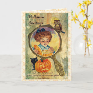 Oude vrouw van Halloween, Pompoen en Uil Kaart