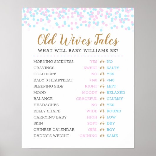 Oude vrouwen Tales Baby Gender Reopenbaart spel Poster (Voorkant)