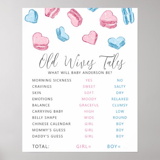 Oude vrouwen Tales Roze Blauwe Harten Teken Poster (Voorkant)
