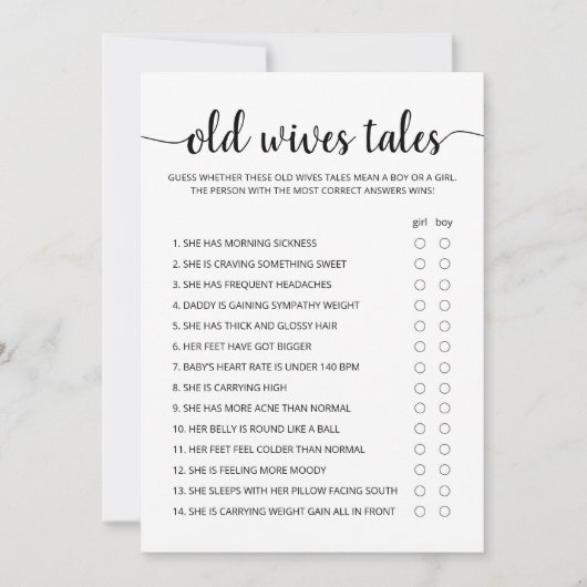 Oude vrouwen Tales Spel Baby shower partij Kaart (Voorkant)