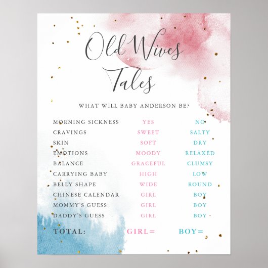 Oude vrouwen tonen roze blauwe Waterverf plastic t Poster (Voorkant)