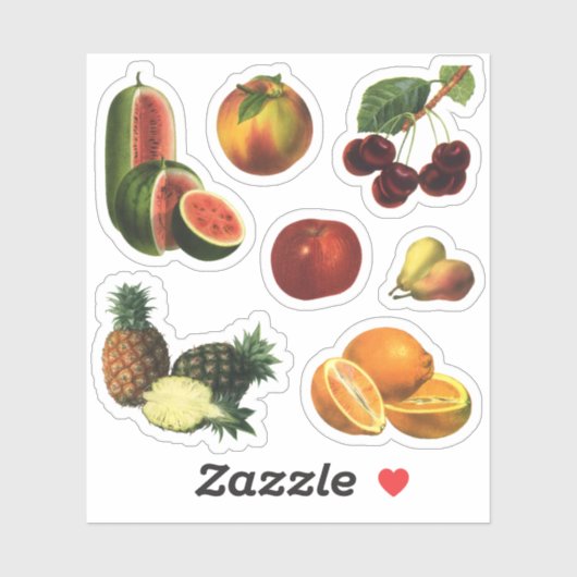 Oude vruchten, watermeloenen, ananas, kersen sticker (Vel)