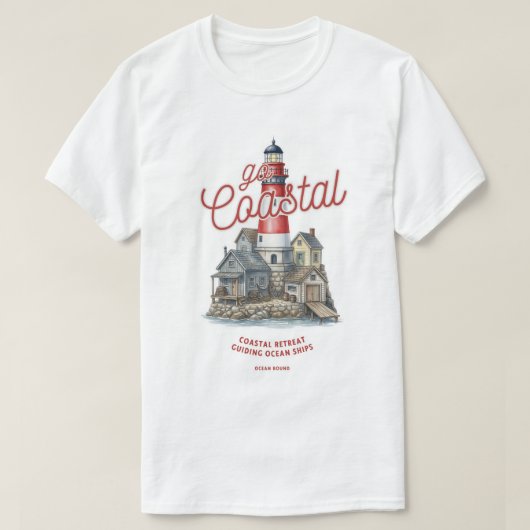 Oude Vuurtoren en Kustdorp Grafisch Ontwerp T-shirt (Design voorkant)