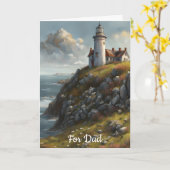 Oude vuurtoren op een Rocky Cliff-verjaardag Kaart (Gele Bloem)