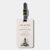 Oude vuurtoren schets save the date uniek bagagelabel (Voorkant verticaal)