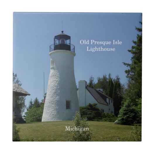 Oude vuurtoren van de Presque Isle Tegeltje (Voorkant)