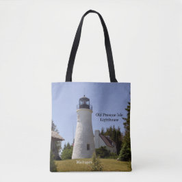 Oude vuurtoren van Presque Isle over de hele canva Tote Bag