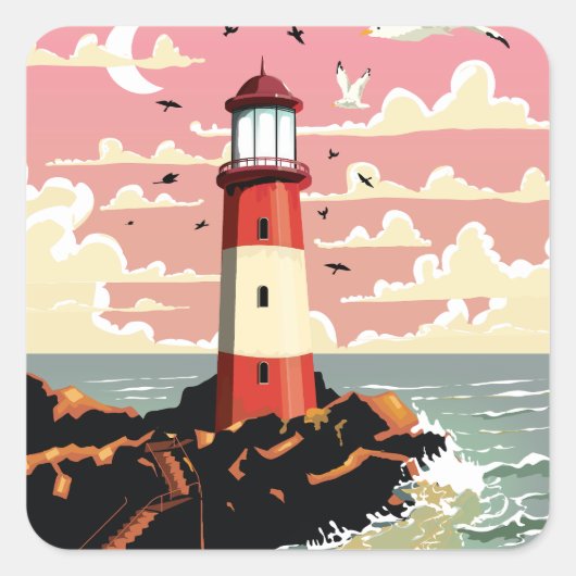 Oude Vuurtoren Vierkante Sticker (Voorkant)