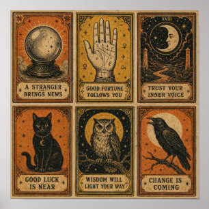 Oude Waarzegger Kaarten Halloween Blad Poster