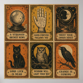 Oude Waarzegger Kaarten Halloween Blad Poster