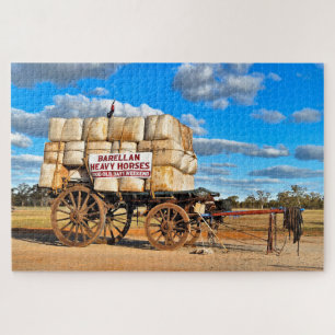 Oude wagen en wolbalen, Barellan, Australië Legpuzzel