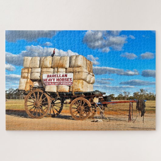 Oude wagen en wolbalen, Barellan, Australië Legpuzzel (Horizontaal)