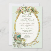 Oude Wagen Ivoor Mint Goud Rozen Gingham Kaart (Voorkant)