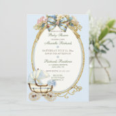 Oude Wagen Koolwit Blauwe Gouden Rozen Gingham Kaart (Staand voorkant)