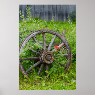 Oude wagenwiel in historische oude goudstad 3 poster