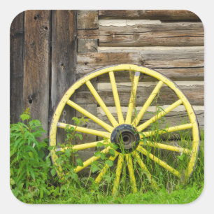 Oude wagon in een oude goudstad vierkante sticker