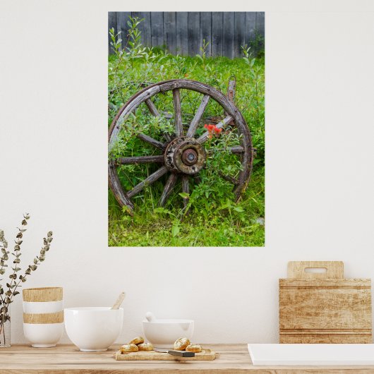 Oude wagon in oude gouden stad 3 poster (Keuken)