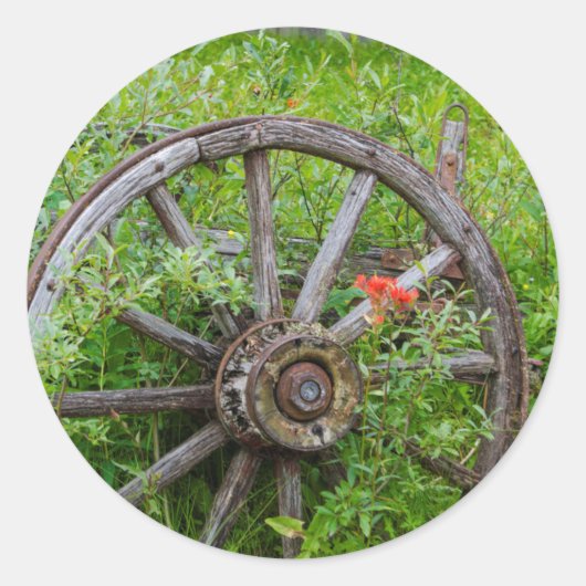 Oude wagon in oude gouden stad 3 ronde sticker (Voorkant)