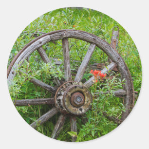 Oude wagon in oude gouden stad 3 ronde sticker