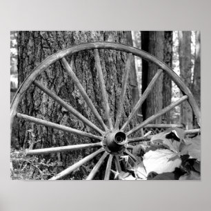 Oude  Wagon Wheel zwart en wit Poster