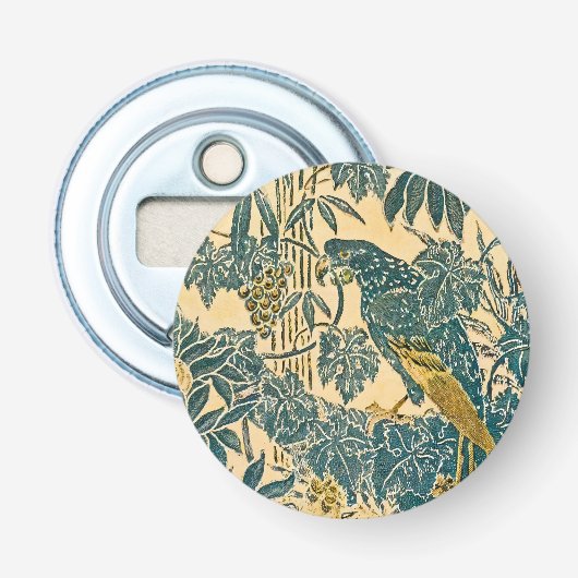 Oude Walter Crane Ara- en citrusvruchtkunst Button Flesopener (Voorkant)