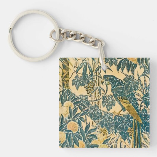 Oude Walter Crane Ara- en citrusvruchtkunst Sleutelhanger (voorkant)