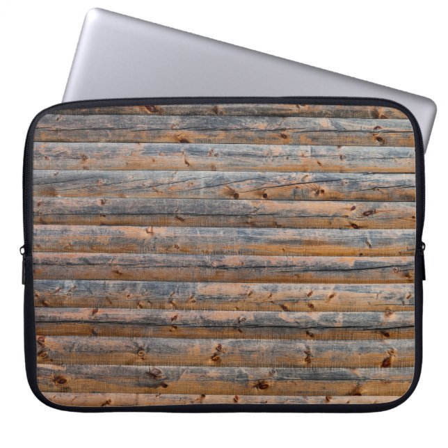 Oude wand van houten planken met scheuren. Beam ge Laptop Sleeve (Voorkant)