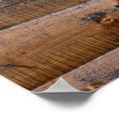 Oude wand van houten planken met scheuren. Beam ge Poster (Hoek)