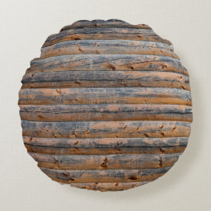 Oude wand van houten planken met scheuren. Beam ge Rond Kussen