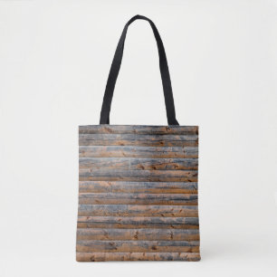 Oude wand van houten planken met scheuren. Beam ge Tote Bag