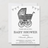 Oude  wandelwagen zwart-wit Baby shower Kaart (Voorkant)
