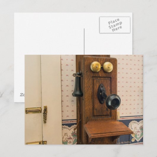 Oude  wandtelefoon. briefkaart (Voorkant / Achterkant)