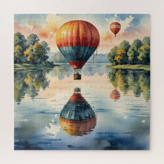 Oude warmluchtballonnen met waterreflecties legpuzzel (Verticaal)