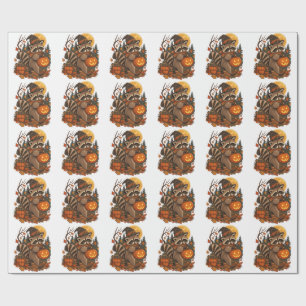 Oude Wasbeer Heks Halloween Pompoen Herfst Autumn Cadeaupapier