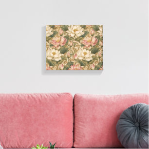 Oude Waterlotus Botanische Bloempatroon Canvas Afdruk