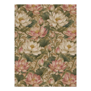 Oude Waterlotus Botanische Bloempatroon Perfect Poster