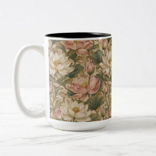 Oude Waterlotus Botanische Bloempatroon Tweekleurige Koffiemok
