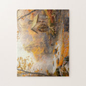 Oude watermolen bij de stroom in de herfst legpuzzel (Verticaal)